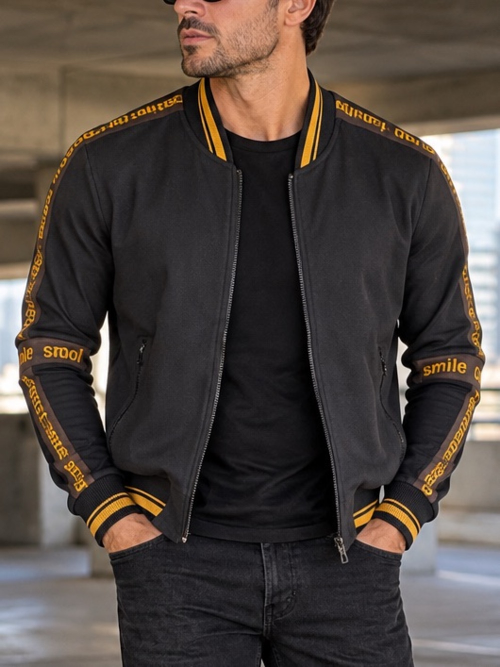 Dolce & Gabbana Men’s Bomber Jacket Black Logo Tape IT 46 Authentic